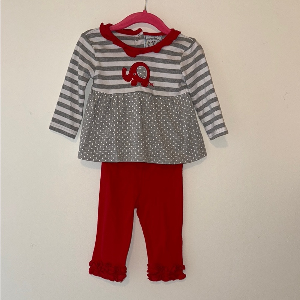 Red and Gray Matching Set with Stripes and Polka Dots